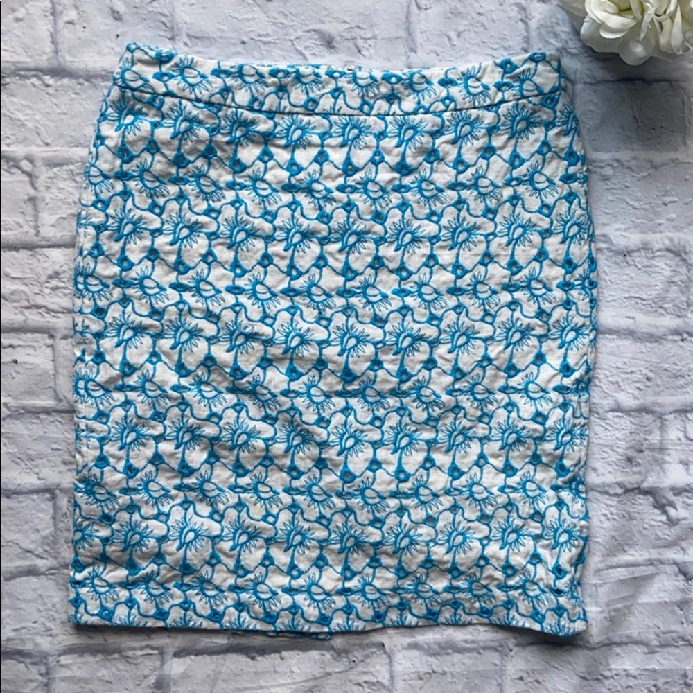 Talbots Linen Pencil Skirt 6P Lined Embroidered